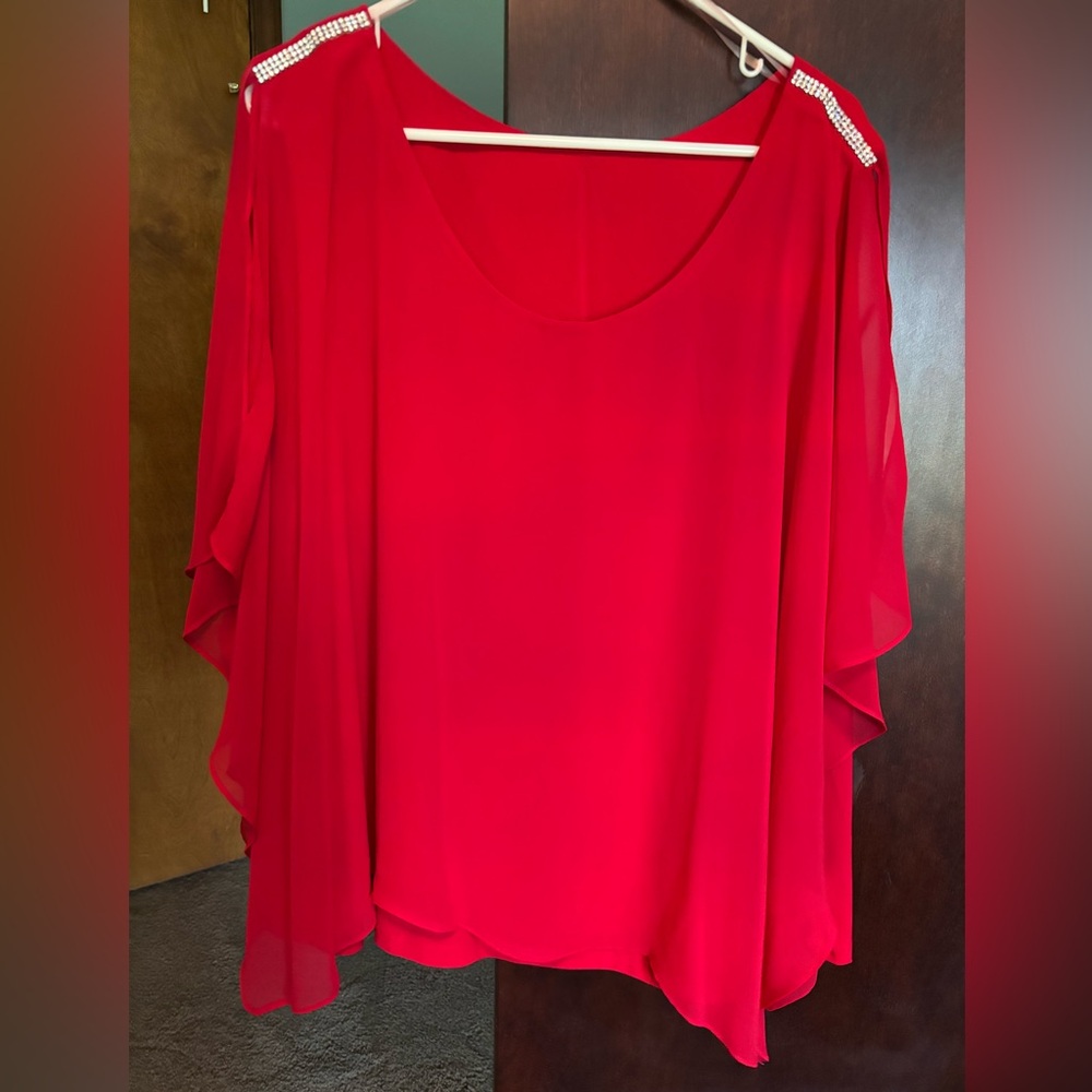 Dress Barn Red Boxy Flutter Sleeve Blouse